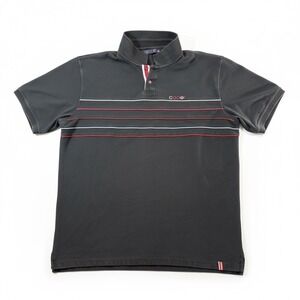 COOGI Men's 5XL Black Polo Shirt with Raised Multicolored Stripes